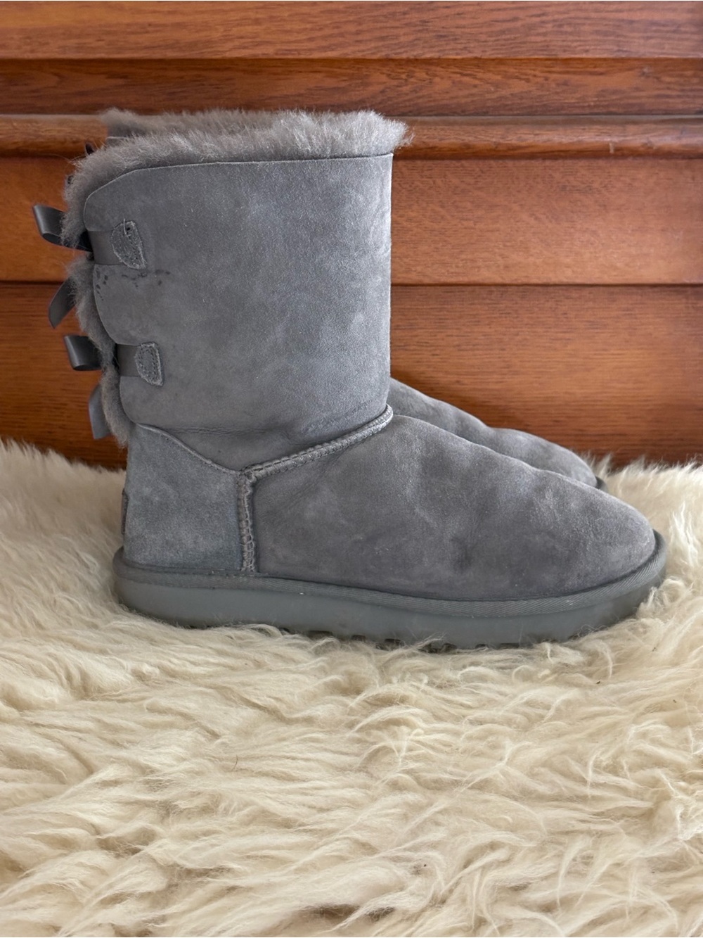 UGG Grey Suede ‘Bailey Bow II’ Shearling Mud-Calf Boots